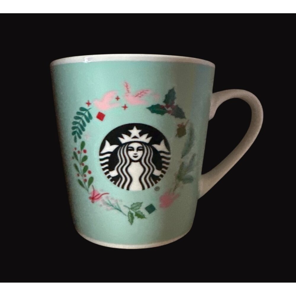 Starbucks 18 Oz Green Holiday‎ Ceramic Mug oversized floral